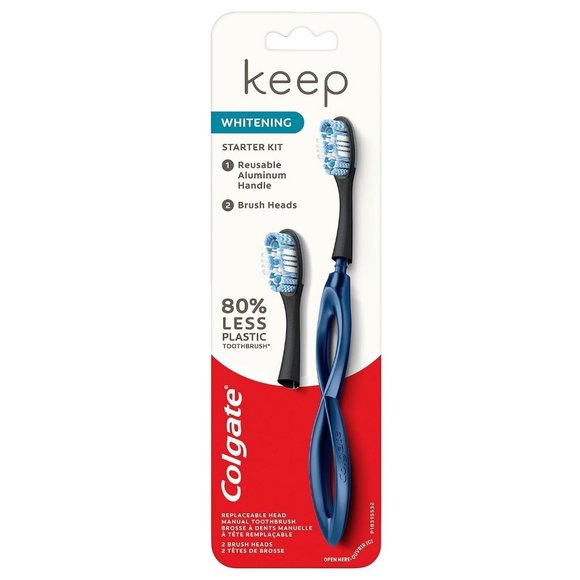 Colgate Keep Soft Manual Toothbrush for Adults with 2 Whitening Brush Heads Navy - Picture 2 of 5